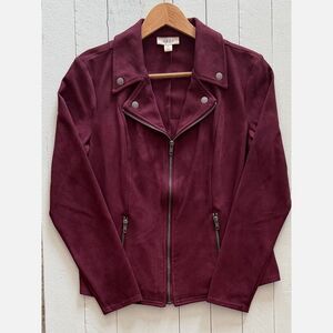 Style & Co Burgundy Blazer Faux Suede Moto Jacket